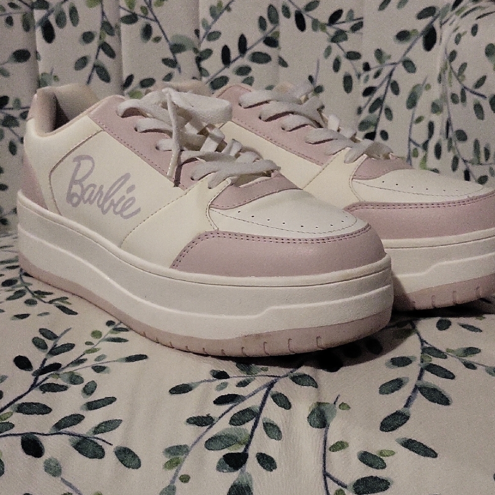 Barbie Women's Pink and White Platform Sneakers
